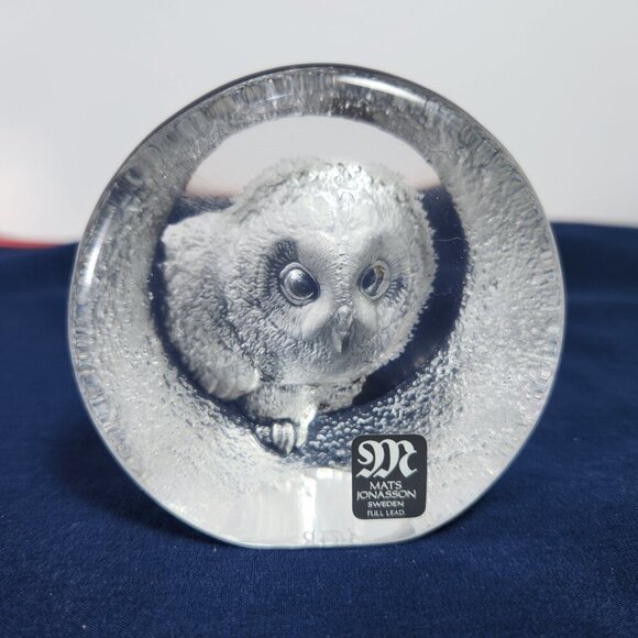 Mats Jonasson Lead Crystal Owl Paperweight Signature Collection Made in Sweden - Picture 1 of 12